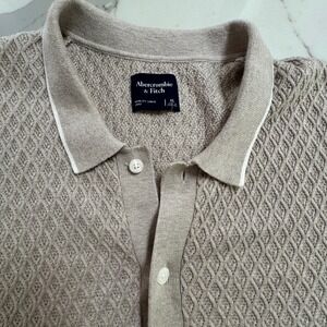 Abercrombie & Fitch Sweater Polo Mens XL Tan Diamond Textured Knit Button Up